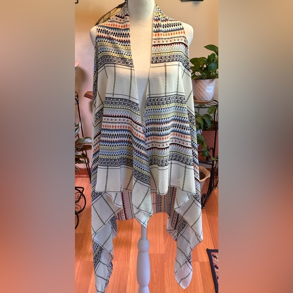 Bohemian Patterned Open Front Kimono Cardigan One Size Multicolor Sleeveless